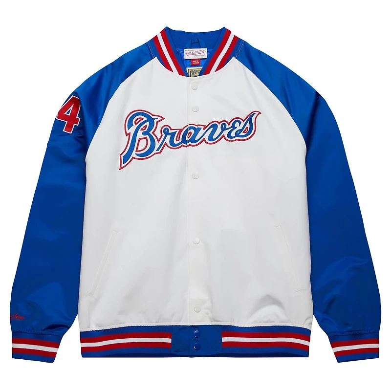 Mitchell  Ness Hank Aaron /Royal Atlanta Braves Cooperstown Collection Legends Lightweight Satin Raglan Full-Snap Jacket