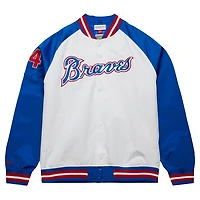 Mitchell  Ness Hank Aaron /Royal Atlanta Braves Cooperstown Collection Legends Lightweight Satin Raglan Full-Snap Jacket