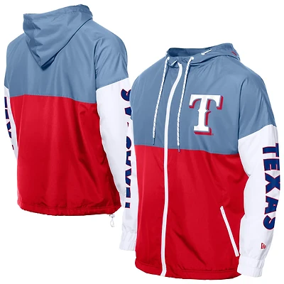 New Era Light Blue Texas Rangers Color Block Full-Zip Hoodie Windbreaker