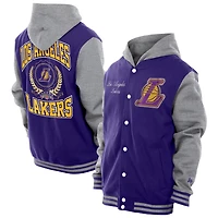 New Era Men's Los Angeles Lakers Throwback Prep Chenille Full-Snap Hooded Varsity Jacket