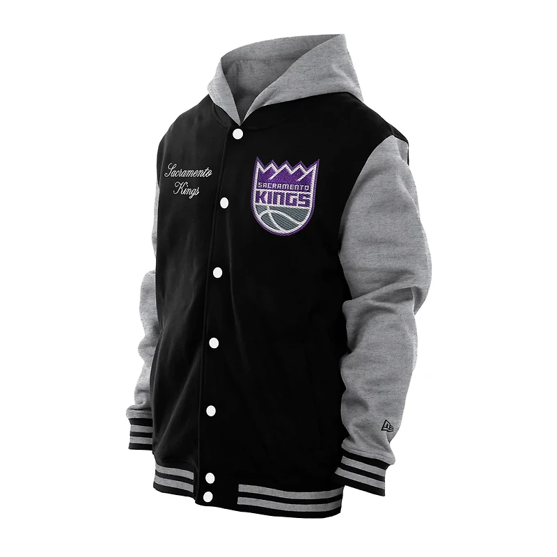 New Era Men's Sacramento Kings Throwback Prep Chenille Full-Snap Hooded Varsity Jacket