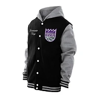 New Era Men's Sacramento Kings Throwback Prep Chenille Full-Snap Hooded Varsity Jacket