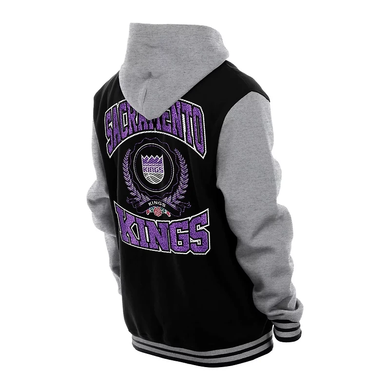 New Era Men's Sacramento Kings Throwback Prep Chenille Full-Snap Hooded Varsity Jacket