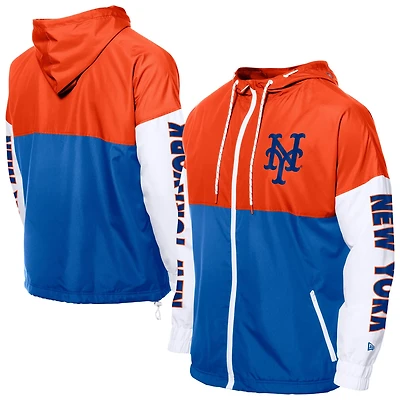 New Era Orange New York Mets Color Block Full-Zip Hoodie Windbreaker