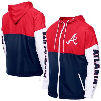 New Era Red Atlanta Braves Color Block Full-Zip Hoodie Windbreaker