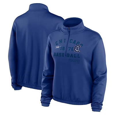 Nike Chicago Cubs Rewind Splice Half-Zip Semi-Cropped Bubble Hem Sweatshirt