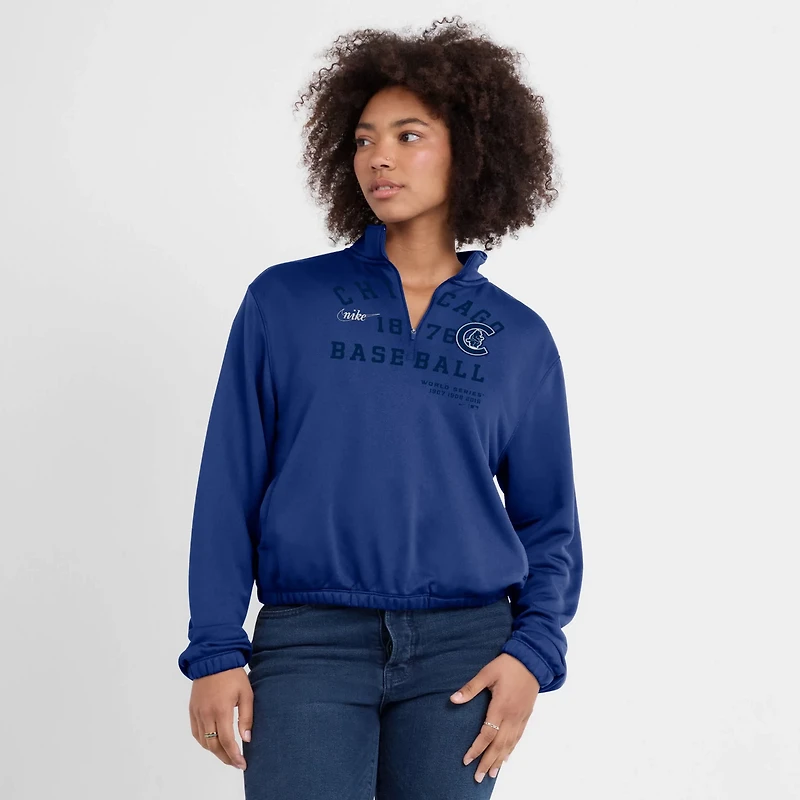 Nike Chicago Cubs Rewind Splice Half-Zip Semi-Cropped Bubble Hem Sweatshirt