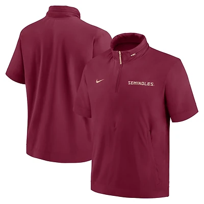 Nike Florida State Seminoles 2024 Sideline Coach Short Sleeve Half-Zip Hoodie Jacket