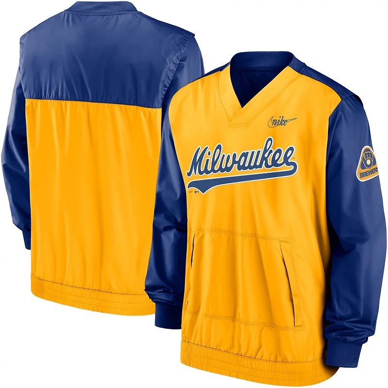 Nike Gold Milwaukee Brewers Cooperstown Collection V-Neck Pullover Windbreaker