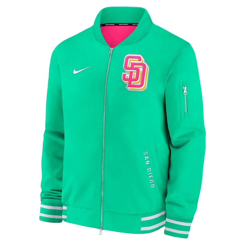 Nike Green San Diego Padres Authentic Collection City Connect Full-Zip Bomber Jacket