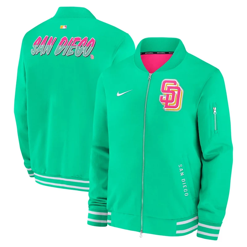 Nike Green San Diego Padres Authentic Collection City Connect Full-Zip Bomber Jacket