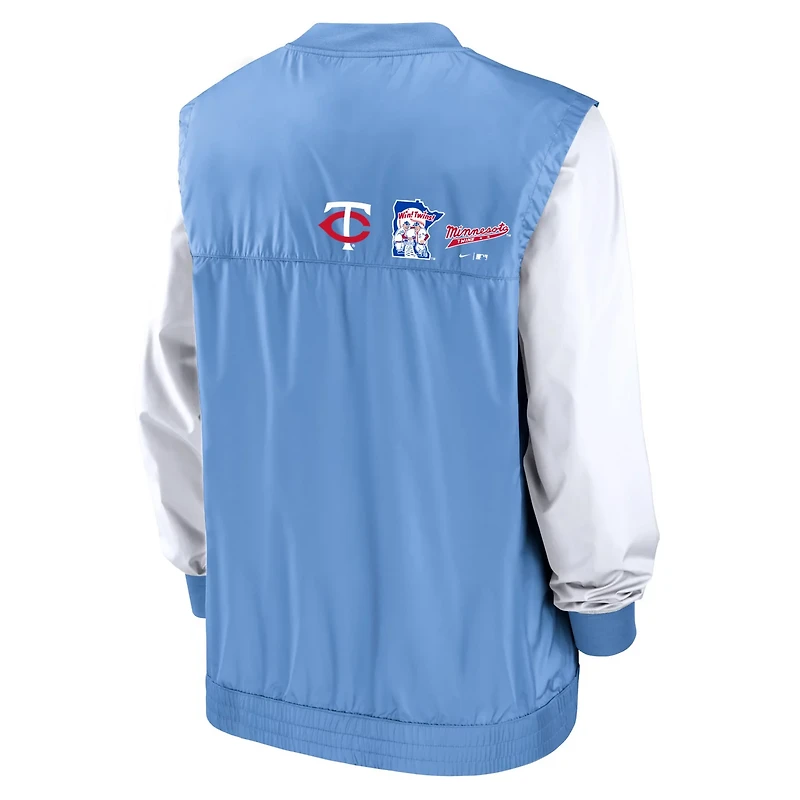 Nike Light Blue Minnesota Twins Rewind Warmup V-Neck Pullover Jacket