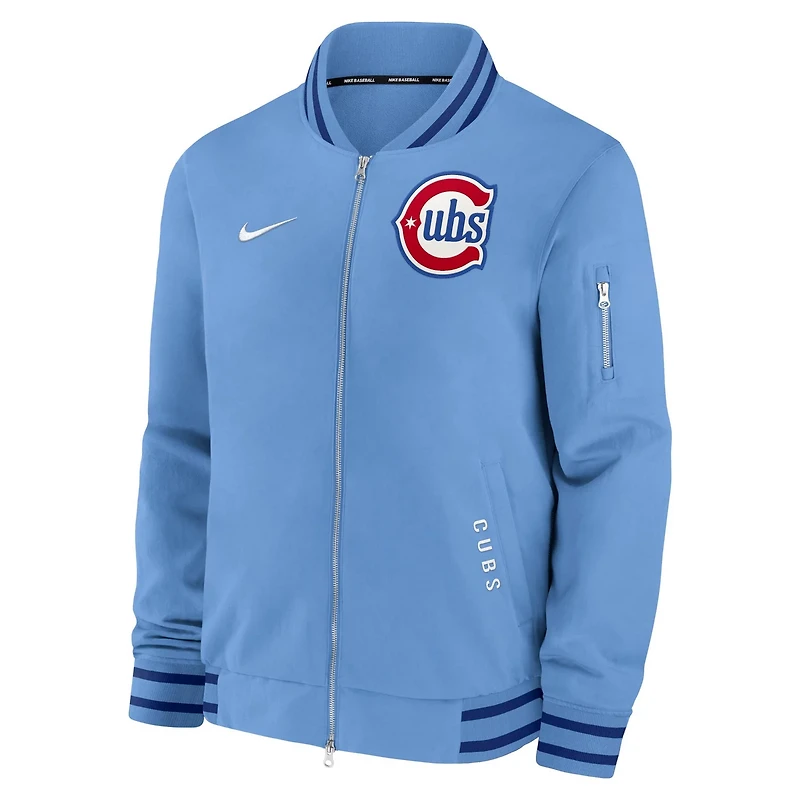 Nike Light Chicago Cubs Authentic Collection Dugout Relaxed Full-Zip Bomber Jacket