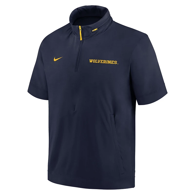 Nike Michigan Wolverines 2024 Sideline Coach Short Sleeve Half-Zip Hoodie Jacket