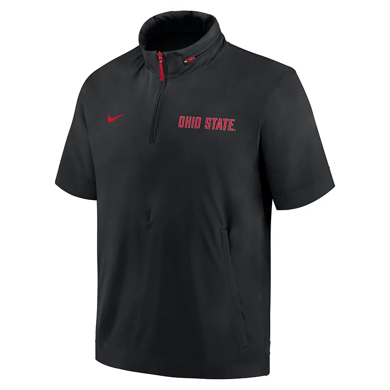 Nike Ohio State Buckeyes 2024 Sideline Coach Short Sleeve Half-Zip Hoodie Jacket