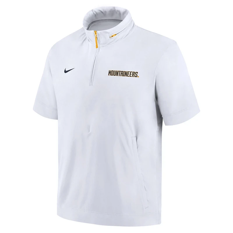 Nike West Virginia Mountaineers 2024 Sideline Coach Short Sleeve Half-Zip Hoodie Jacket