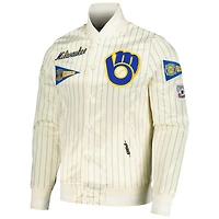Pro Standard Milwaukee Brewers Cooperstown Collection Pinstripe Retro Classic Satin Full-Snap Jacket