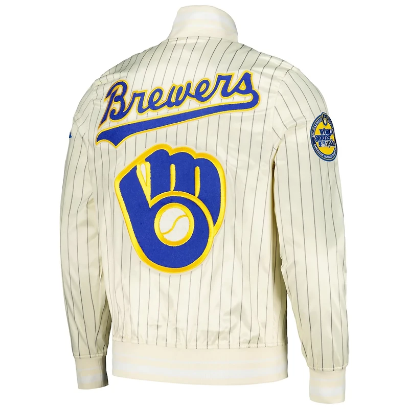 Pro Standard Milwaukee Brewers Cooperstown Collection Pinstripe Retro Classic Satin Full-Snap Jacket