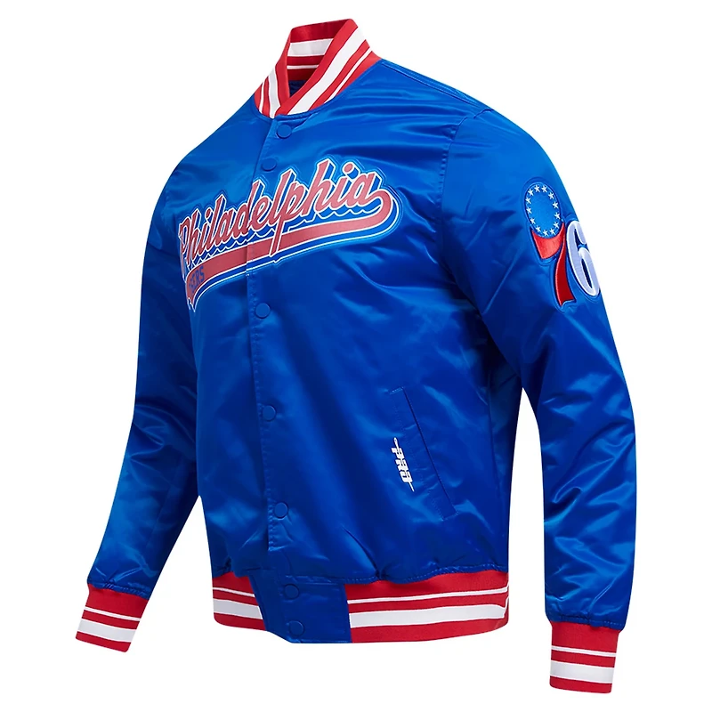 Pro Standard Philadelphia 76ers Script Tail Full-Snap Satin Varsity Jacket