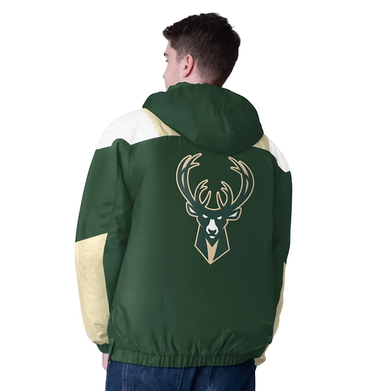 Starter Hunter Cream Milwaukee Bucks Charger Half-Zip Pullover Jacket