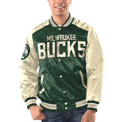 Starter Hunter Milwaukee Bucks Renegade Satin Full-Snap Varsity Jacket
