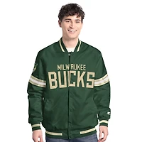 Starter Hunter Cream Milwaukee Bucks Scout Full Snap Varsity Jacket