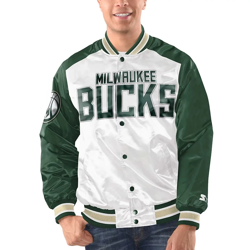 Starter Hunter Green Milwaukee Bucks Renegade Satin Full-Snap Varsity Jacket