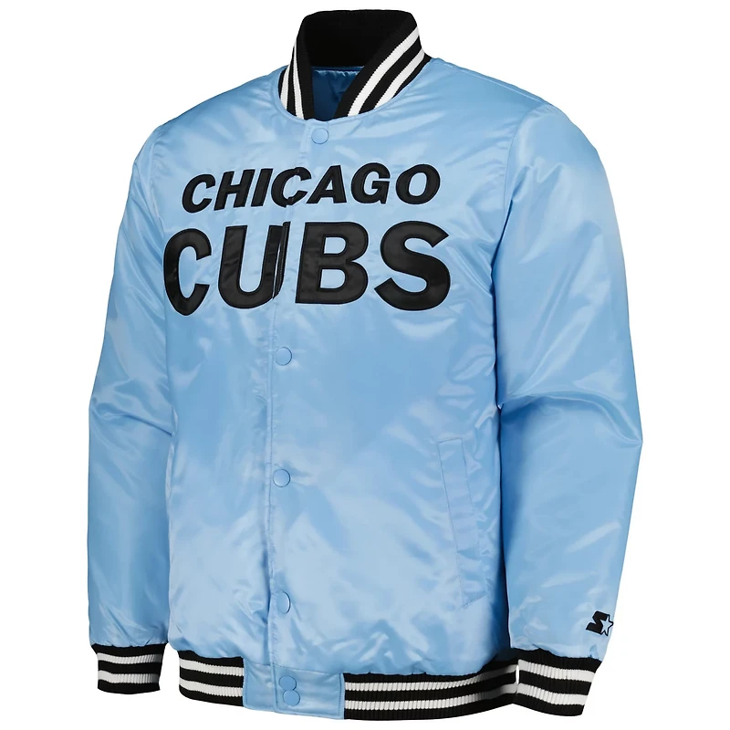 Starter Light Chicago Cubs Cross Bronx Fashion Satin Full-Snap Varsity Jacket