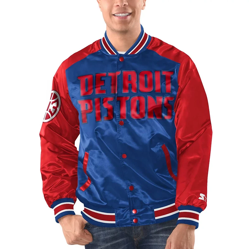 Starter Men’s Detroit Pistons Renegade Satin Full-Snap Varsity Jacket