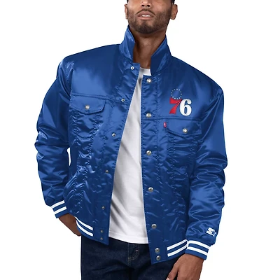 Starter Men’s Philadelphia 76ers Silver Label Trucker Satin Full-Snap Jacket