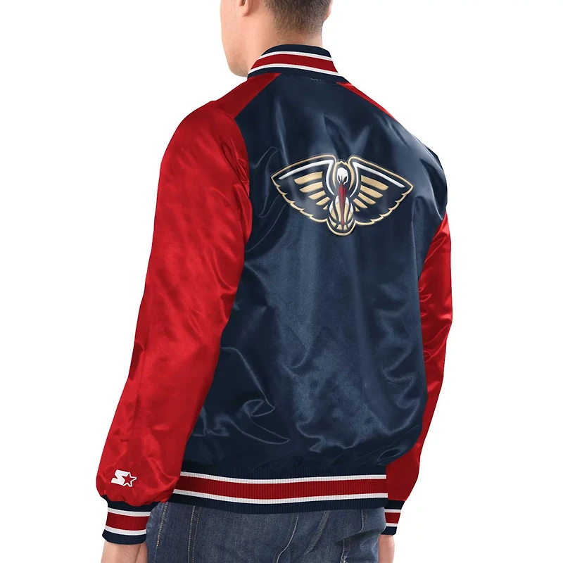 Starter /Red New Orleans Pelicans Renegade Satin Full-Snap Varsity Jacket