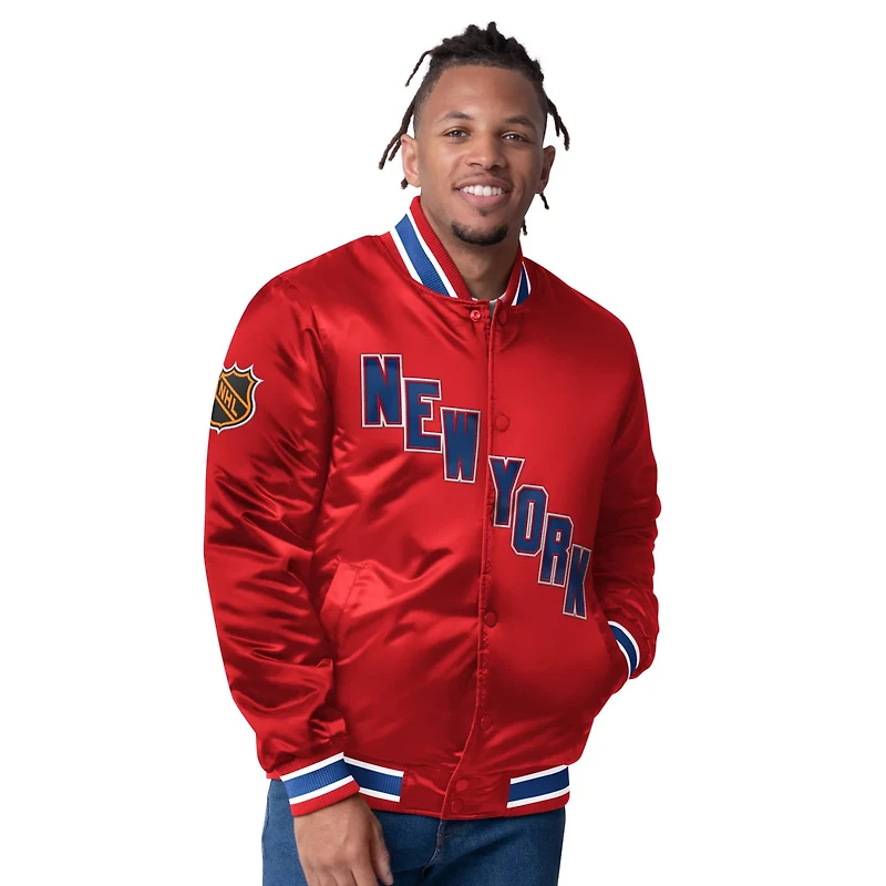 Starter Red New York Rangers Closer Varsity Reversible Full Snap Jacket