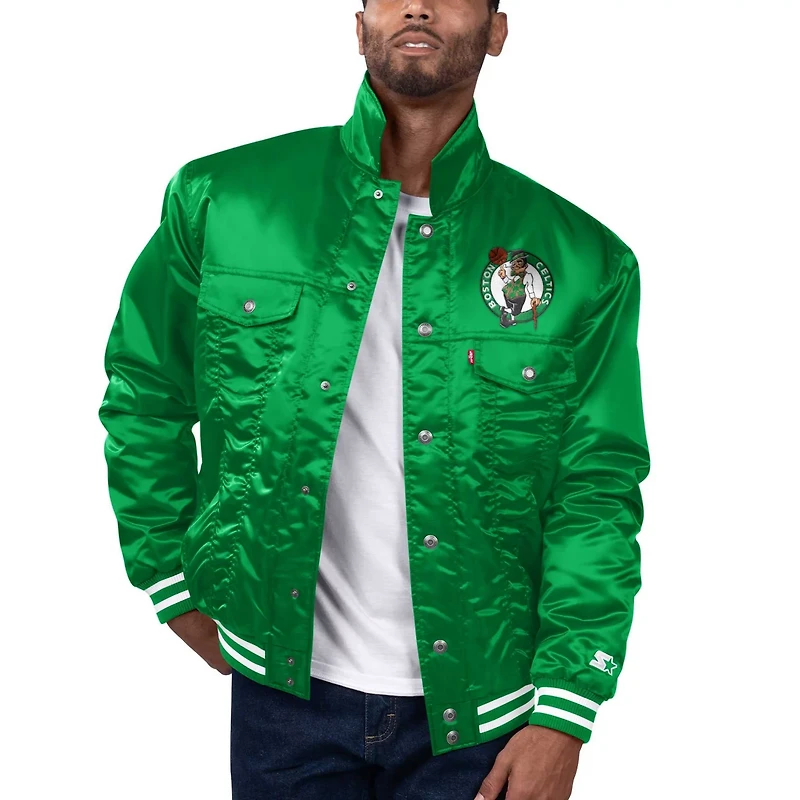 Starter x Levi's Kelly Boston Celtics Silver Label Trucker Satin Full-Snap Jacket
