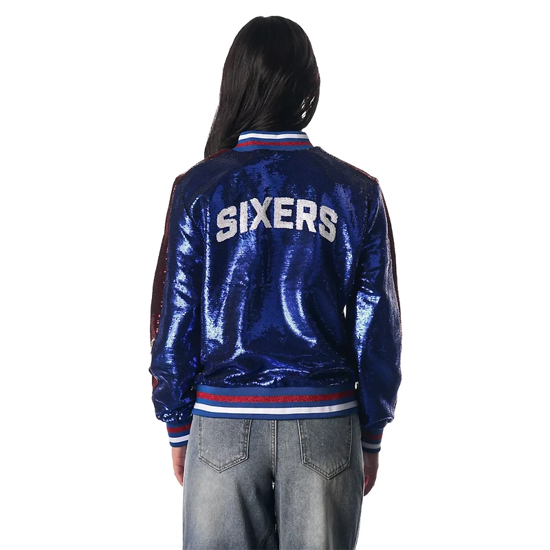 The Wild Collective Philadelphia 76ers Sequin Bomber Full-Zip Jacket