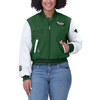 WEAR by Erin Andrews Hunter White Milwaukee Bucks Cropped Varsity Full-Zip Jacket