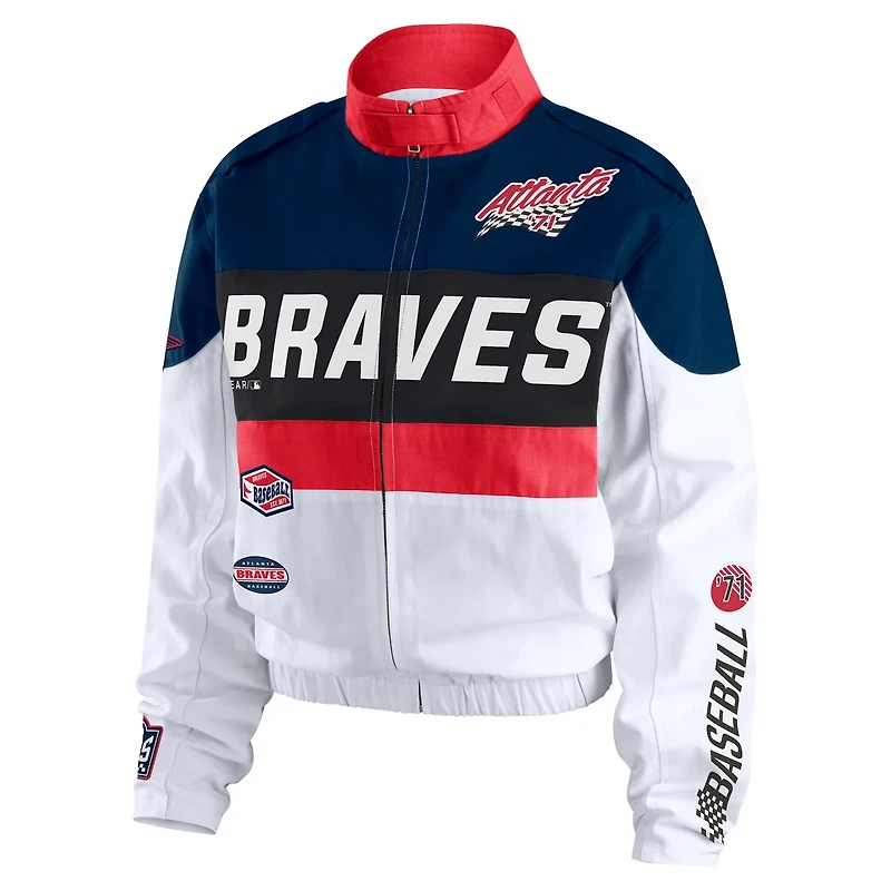 WEAR by Erin Andrews White Atlanta Braves Racing Full-Zip Jacket
