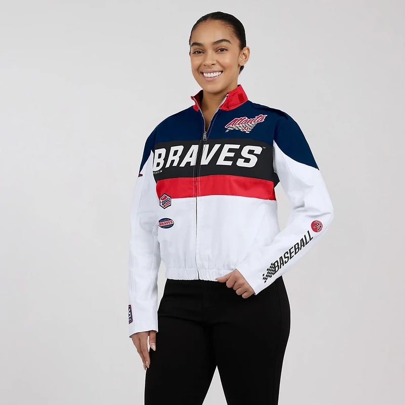 WEAR by Erin Andrews White Atlanta Braves Racing Full-Zip Jacket