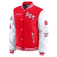 WEAR by Erin Andrews White Detroit Wings Varsity Full-Snap Puffer Jacket