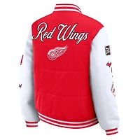 WEAR by Erin Andrews White Detroit Wings Varsity Full-Snap Puffer Jacket