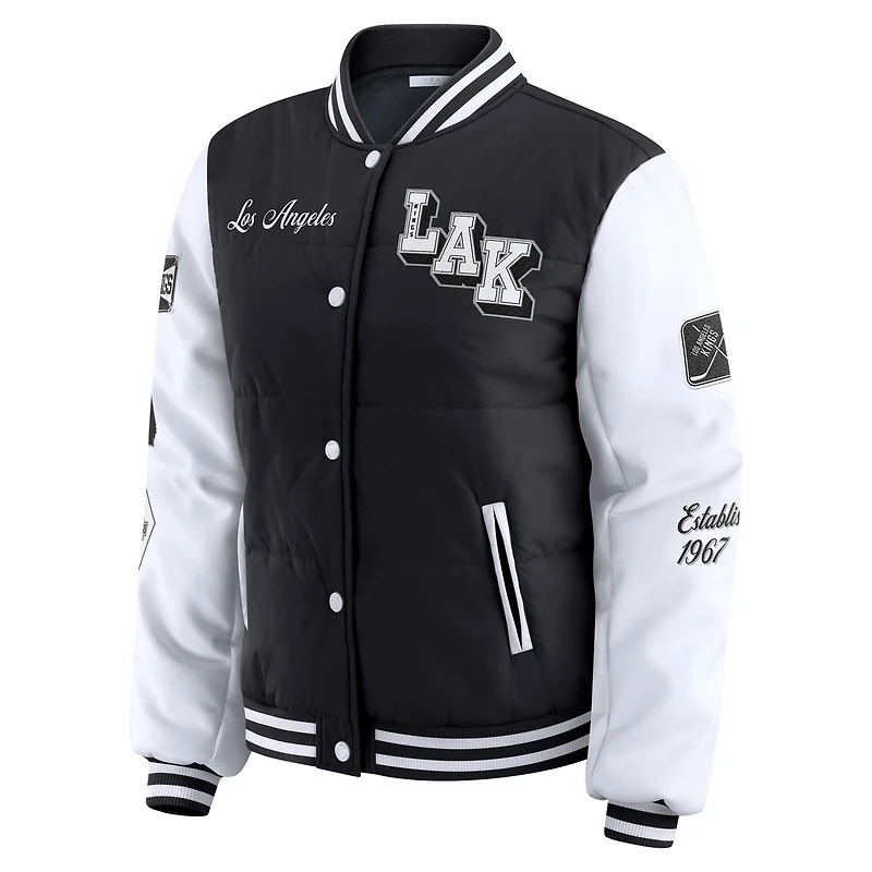 WEAR by Erin Andrews White Los Angeles Kings Varsity Full-Snap Puffer Jacket
