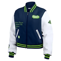 WEAR by Erin Andrews White Minnesota Timberwolves Cropped Varsity Full-Zip Jacket