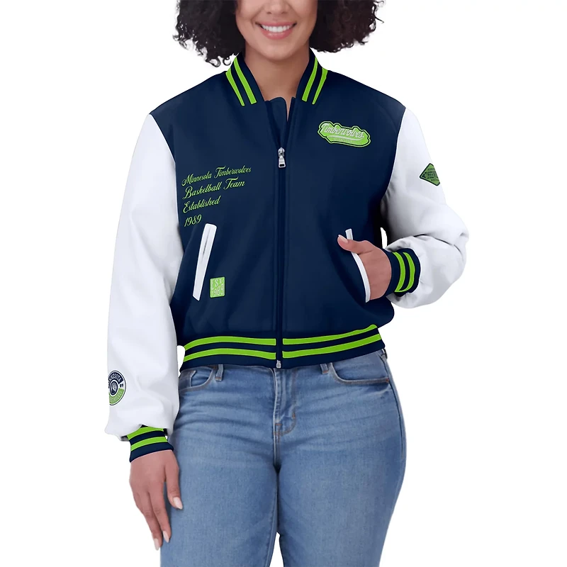 WEAR by Erin Andrews White Minnesota Timberwolves Cropped Varsity Full-Zip Jacket