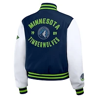 WEAR by Erin Andrews White Minnesota Timberwolves Cropped Varsity Full-Zip Jacket
