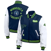 WEAR by Erin Andrews White Minnesota Timberwolves Cropped Varsity Full-Zip Jacket
