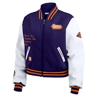 WEAR by Erin Andrews White Phoenix Suns Cropped Varsity Full-Zip Jacket