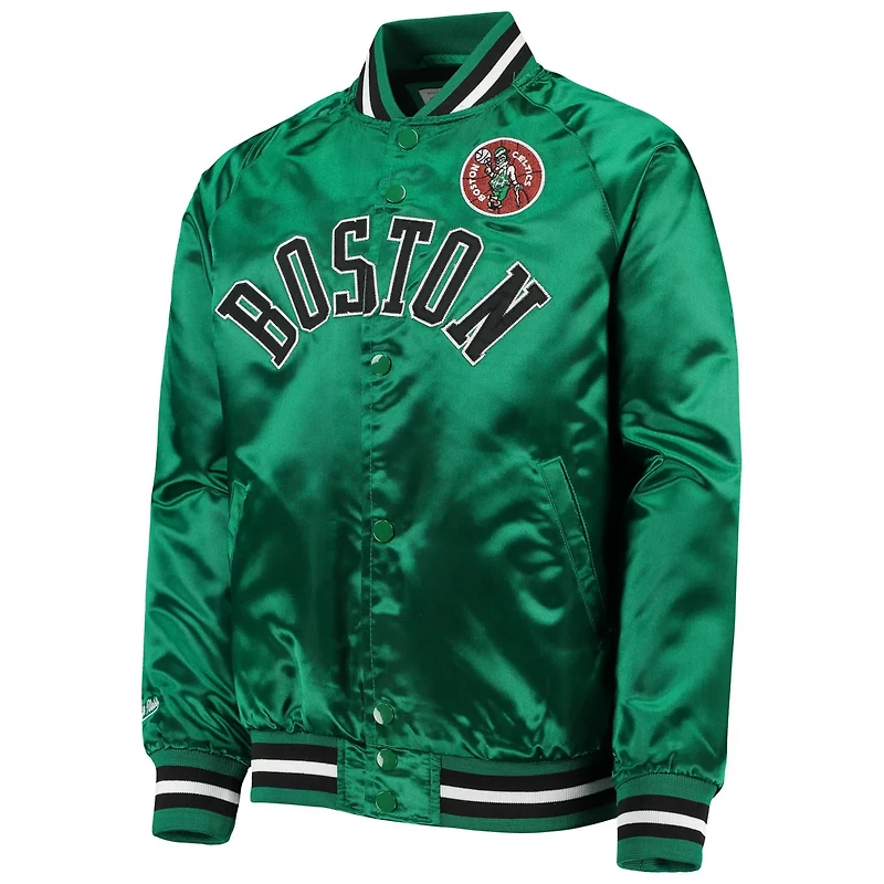 Youth Mitchell Ness Kelly Boston Celtics Hardwood Classics Satin Raglan Full-Snap Jacket