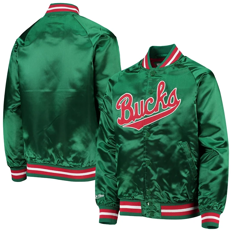 Youth Mitchell  Ness Milwaukee Bucks Hardwood Classics Satin Raglan Full-Snap Jacket