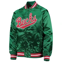 Youth Mitchell  Ness Milwaukee Bucks Hardwood Classics Satin Raglan Full-Snap Jacket