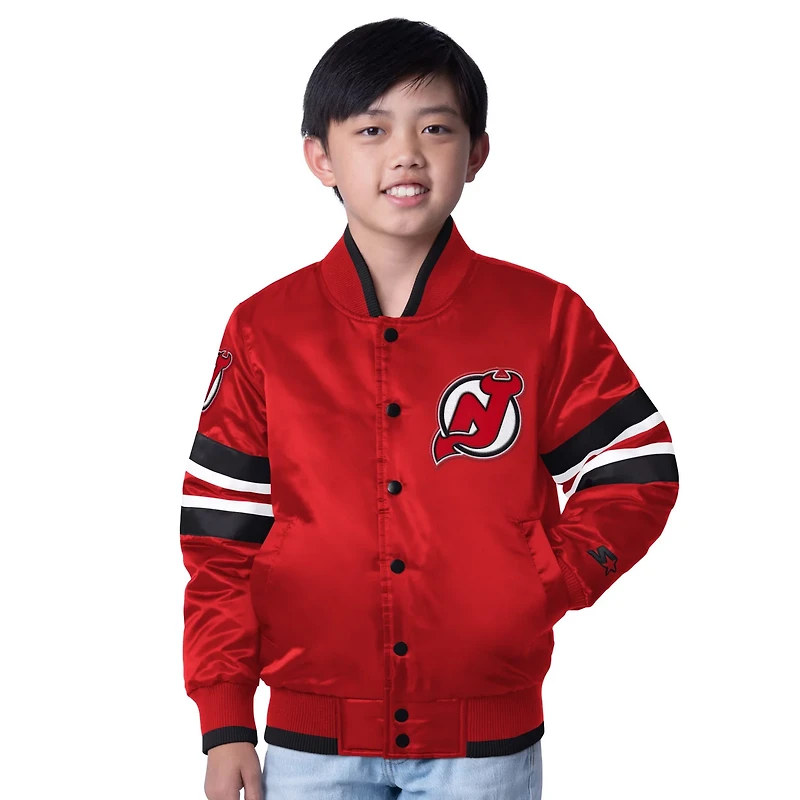 Youth Starter Black New Jersey Devils Scout 1 Full-Snap Varsity Jacket
