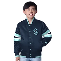 Youth Starter Deep Sea Seattle Kraken Scout 1 Full-Snap Varsity Jacket